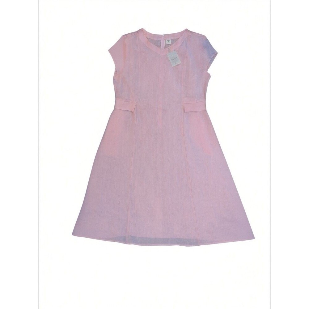 Lintico Alexa 100% Linen V-Neck Midi Dress Blush Pink XL NWT Pockets MDD70